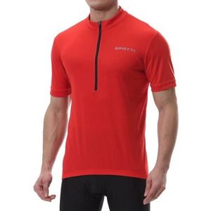 Spotti Cycling Quick Dry Shirt Jersey Red Men's Sz L 1/4 Zip Front 3 Pouches